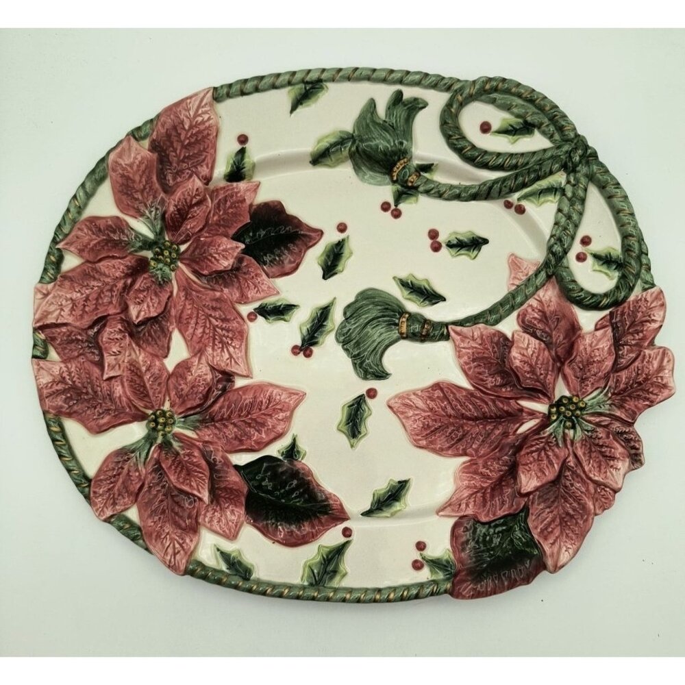 Fitz And Floyd For All Seasons Christmas Poinsettia Ceramic Holiday Serving